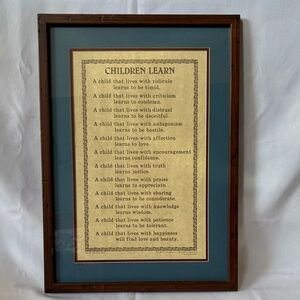 Framed 'Children Learn' Inspirational Wall Art in Blue Mat and Brown Frame